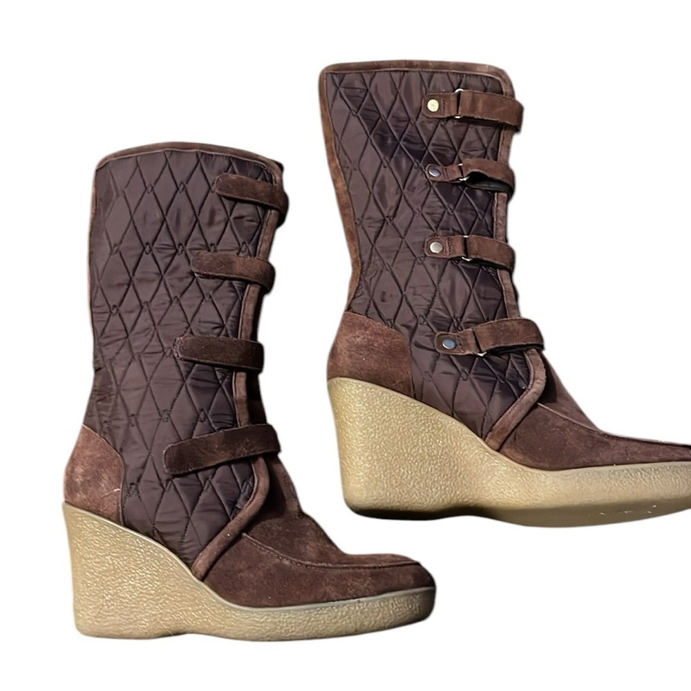 Enzo Angliolini  Brown Quilted Suede Wedge Boots Size 10